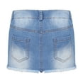 thumbnail image 6 of ZALDITA Y2k Denim Mini Skirt Women Low Rise Pencil Short Jean Skirt Frayed Hem Party Skirt Blue XL, 6 of 7
