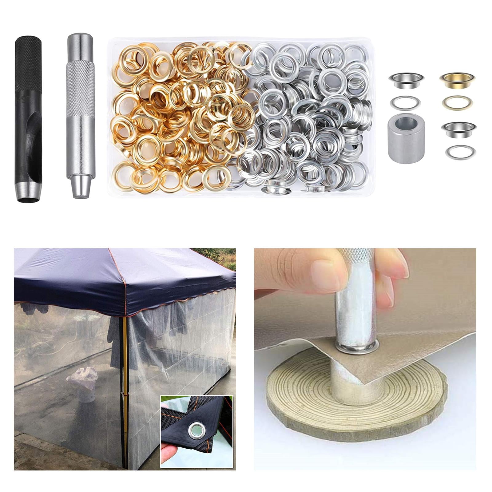 GUOOL 120 Sets Grommet Eyelets with Washer, 3 Grommet Setting Tool Storage Box for Tarpaulin Fabric Craft Making Leather Crafting Shoes