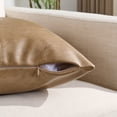 thumbnail image 4 of Fancy Homi 2 Packs Tan Boho Lumbar Faux Leather Decorative Throw Pillow Covers 12x20 inch for Couch Bed Sofa, Cross Patchwork Textured Rectangle Beige Cushion Case, Rustic Modern Farmhouse Home Decor, 4 of 6