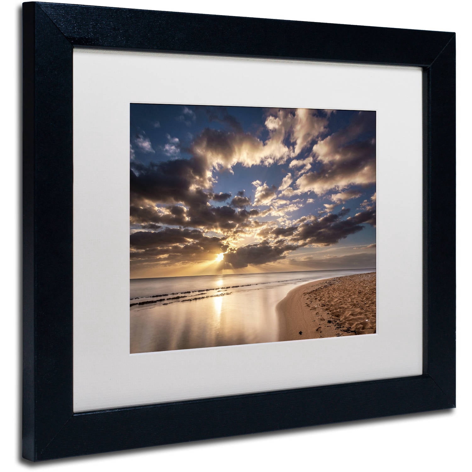 Trademark Fine Art 'Kauai Beach Sunrise' Canvas Art by Pierre Leclerc, White Matte, Black Frame