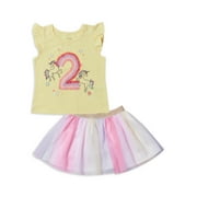 Miniville Toddler SS Birthday Set - Two T-shirt & Tutu Skirt, 2pc Outfit Set (Sizes 3T)