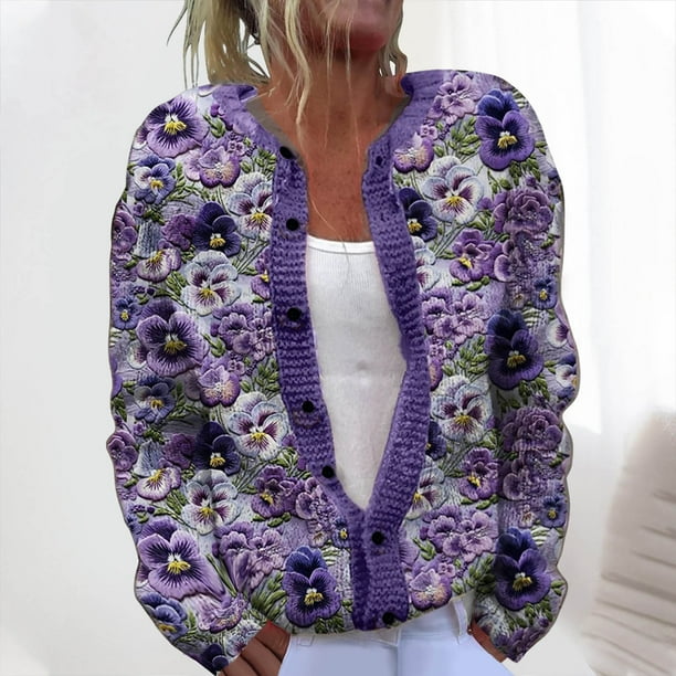 Cárdigan de punto con estampado informal para mujer, chaqueta con botones, abrigo para mujer