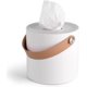 thumbnail image 1 of Lala Dolce Soporte dispensador de pañuelos redondo moderno, cubierta de caja de plástico, organizador de servilletas con asas de cuero para encimeras de tocador de baño, aparadores, mesita de noc, 1 of 5