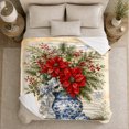 thumbnail image 4 of Winter Poinsettia Blue Chinoiserie Floral Arrangement Christmas, Festive Holiday Scene, Warm Flannel Blanket for Living Room and Reading Nook, Art Lovers Appreciation Gift, Festive Home Decor, 4 of 7