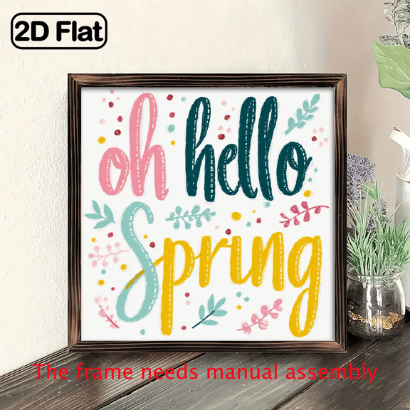 1pc Vibrant 'Oh Hello Spring' Framed Wooden Sign 8x8 Inch, Rustic Farmhouse Wall Decor with Colorful Floral for Home, Room, Garden Ideal Spring Easter Gift, Festive Sign Natural Wood Decor