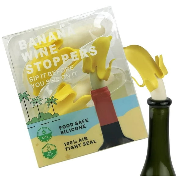 Hawwwy Funny Wine Stopper   Gift Box "Sip It Before You Slip On It" Set of 2 Banana Wine Stopper