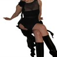thumbnail image 3 of Women 3D Floral Strapless Tube Top Dress Gothtic Irregular Hem Ruffle Tassels Split Evening Club Party Dresses, 3 of 5