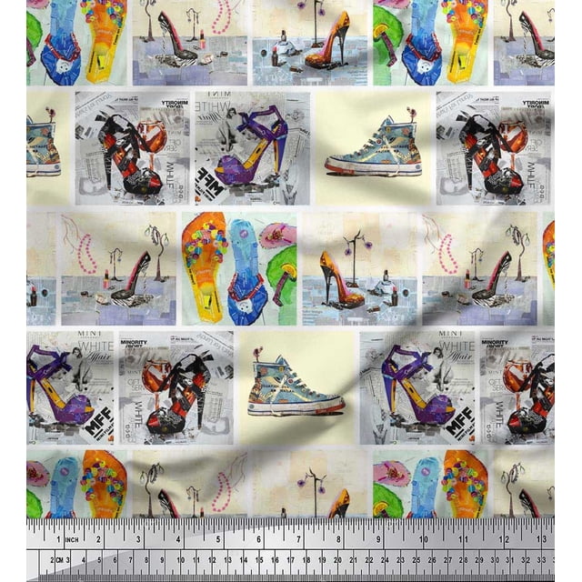 Soimoi Silk Fabric Slippers,Shoes & High Heels Patchwork Printed Fabric 1 Yard 42 Inch Wide