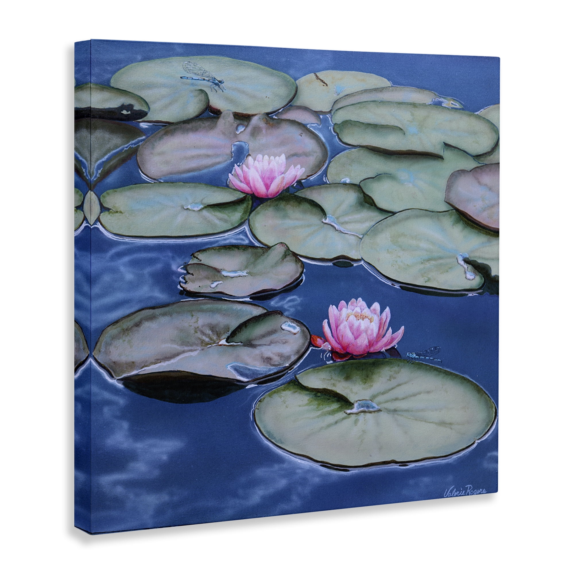 Stupell Industries Blue Pond Lily Reflection Landscape & Nature Painting Wrapped Canvas Art Print Wall Art, 17 x 17