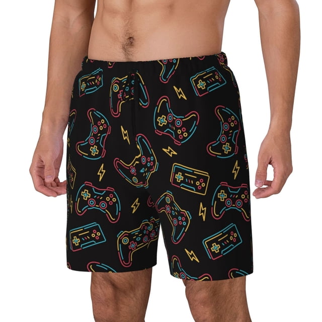 Kdxio Colorful Game Controller Print Mens Swim Shorts with Mesh Lining, Breathable and Quick-Drying, Adjustable Waist, Privacy Pocket-Small