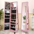 thumbnail image 2 of Costway 360° Rotatable Jewelry Cabinet Armoire 2-in-1 Lockable Mirrored Pink, 2 of 9
