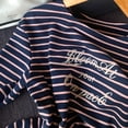 thumbnail image 5 of Women's Pure Cotton Letter Embroidered Striped Long-Sleeved T-Shirt Casual High-Elasticity Anti-Wrinkle Loose Fit Version, 5 of 8