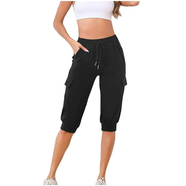 Wlynlyn Pantalon Capri pour Femmes à Cordon, Taille Basse, Capris Cargo, Été, Décontracté, Confortable, Plein Air, Randonnée, Joggers, Grande Taille P-3TG