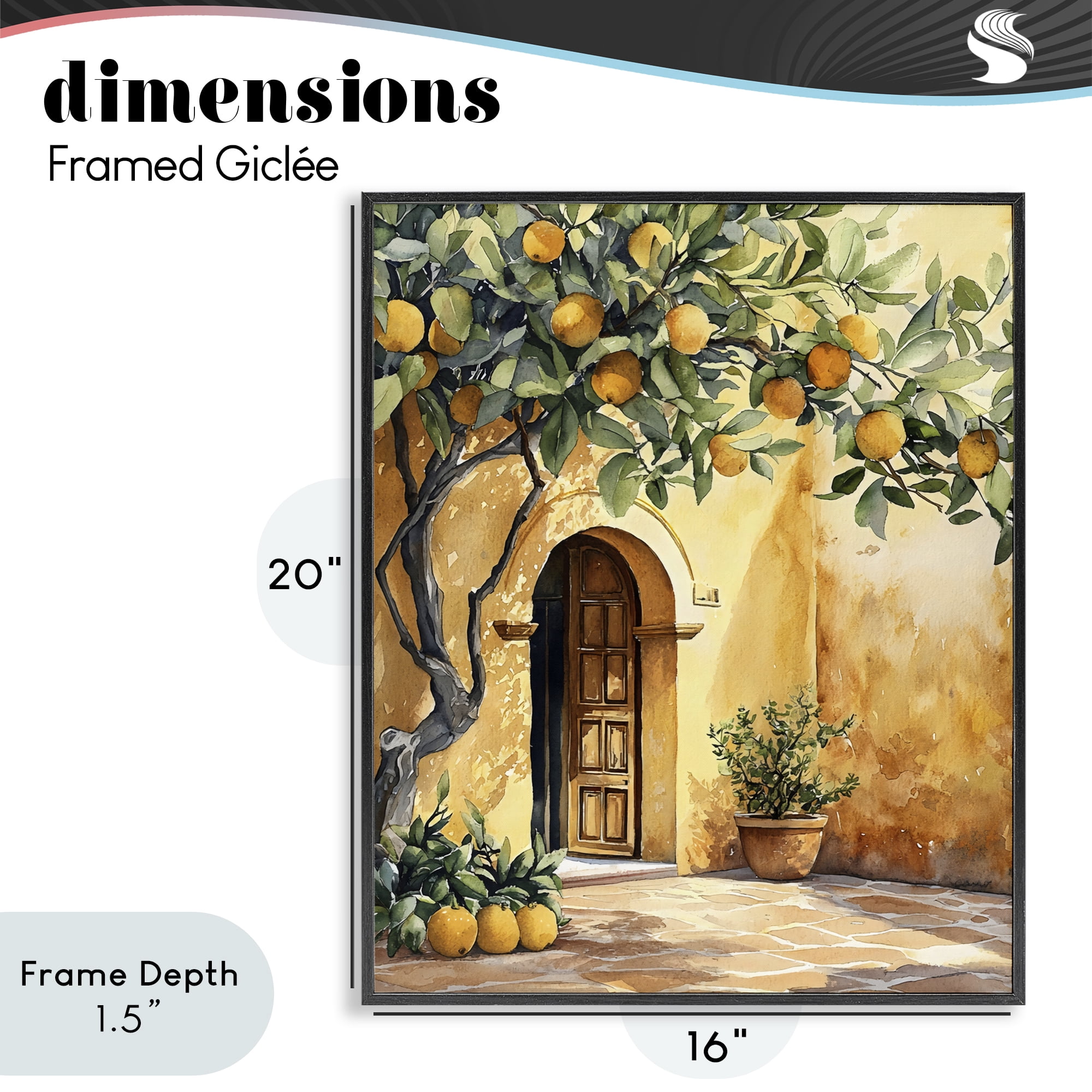 Stupell Industries Mediterranean Courtyard Lemon Tree Black Framed Giclee Art, design by LSR Design Studio