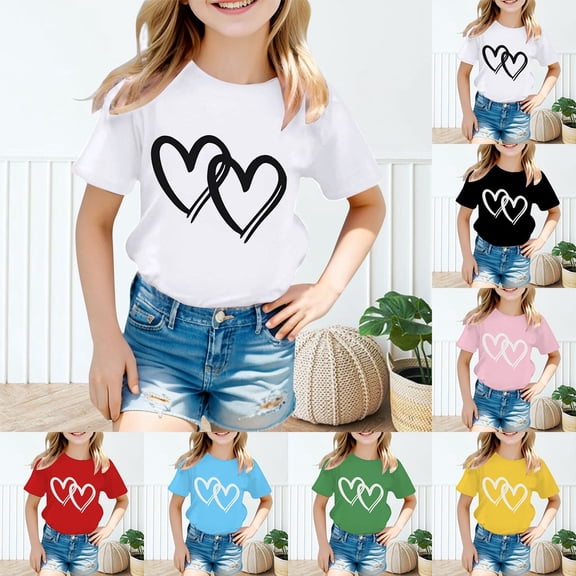 QIUYAN Girls Graphic Tee,Back to School Casual Top,Short Sleeve Round Neck Soft T-Shirt for Kids Daily Outdoor Wear,T-Shirt
