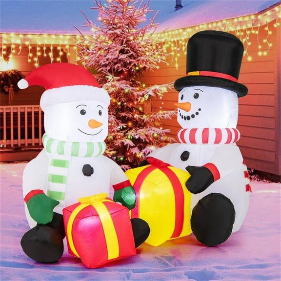 KAAYEE 5FT Christmas Inflatables 2PCS Snowman Family Outdoor Decorations with Gift Box, Build-in LEDs Inflatable Snowman Blow Up Yard Decor for Holiday Party Lawn Garden