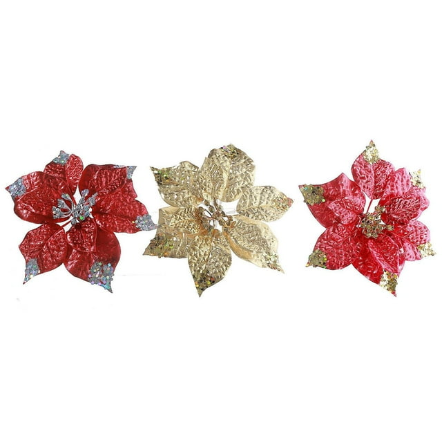 Pince À Poinsettia À Bords Scintillants - Lot De 6