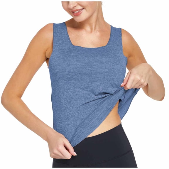 HappyYEE Summer Breathable Tank Tops for Women Wide Strap Sleeveless Tops Lightweight Casual Soft Yoga Sport Tank Tops ,Blue,L
