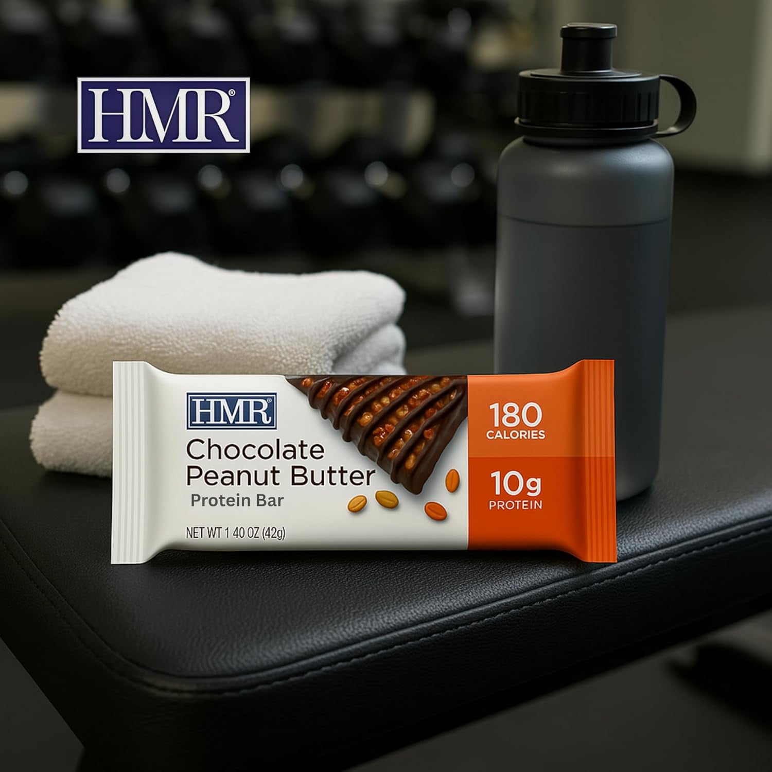 HMR Chocolate Peanut Butter Protein Bars, Low Calorie Snack, 10g Protein, 24 Count