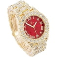 thumbnail image 5 of Charles Raymond Women's Big Rocks Colored Dial with Roman Numerals Fully Iced Out Wristwatch and Blinged Out Sparkling Tennis Necklace & Bracelet Jewelry Set - ST10327LA 3pc Set (Gold Blood Red), 5 of 9