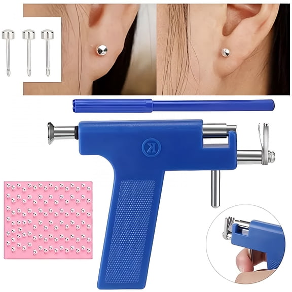 EXLEAF Ear Piercing Gun Kit, Reusable with Silver Piercing Earrings Studs, at Home Salon Earlobe Cartilage Helix Tragus Piercing Tool Kit Ear Piercing Kit Needle