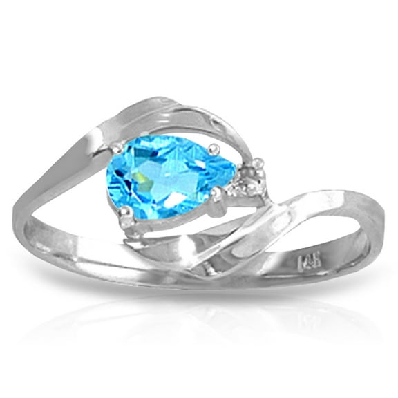 Galaxy Gold GG 14K White Gold Natural Diamond and Pear-Shaped Blue Topaz Ring - December Birthstone - Courage & Clarity - Sizes 5.5 to 11 - Fine Jewelry for Women