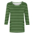 thumbnail image 4 of CYMMPU Summer Fall Plus Size Tunic Tops Basic Tees Vintage Striped 3/4 Length Sleeve Crewneck Shirts Business Work Blouses 2025 Clothes for Women Green L, 4 of 4