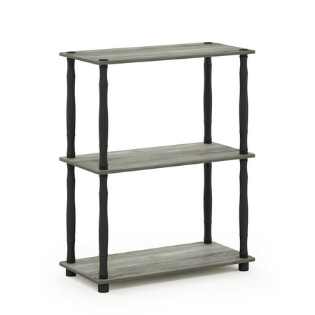 Furinno Durable 23.6"W x 11.6"D x 29.5"H 3-Shelf Freestanding Shelving Unit, French Oak Gray and Black