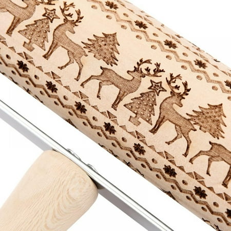 

Brand Clearance! Christmas Wooden Rolling Pins 3D Engraved Embossing Christmas Snowflake Pattern Rolling Pin For Kitchen Tool Baking Embossed Cookies