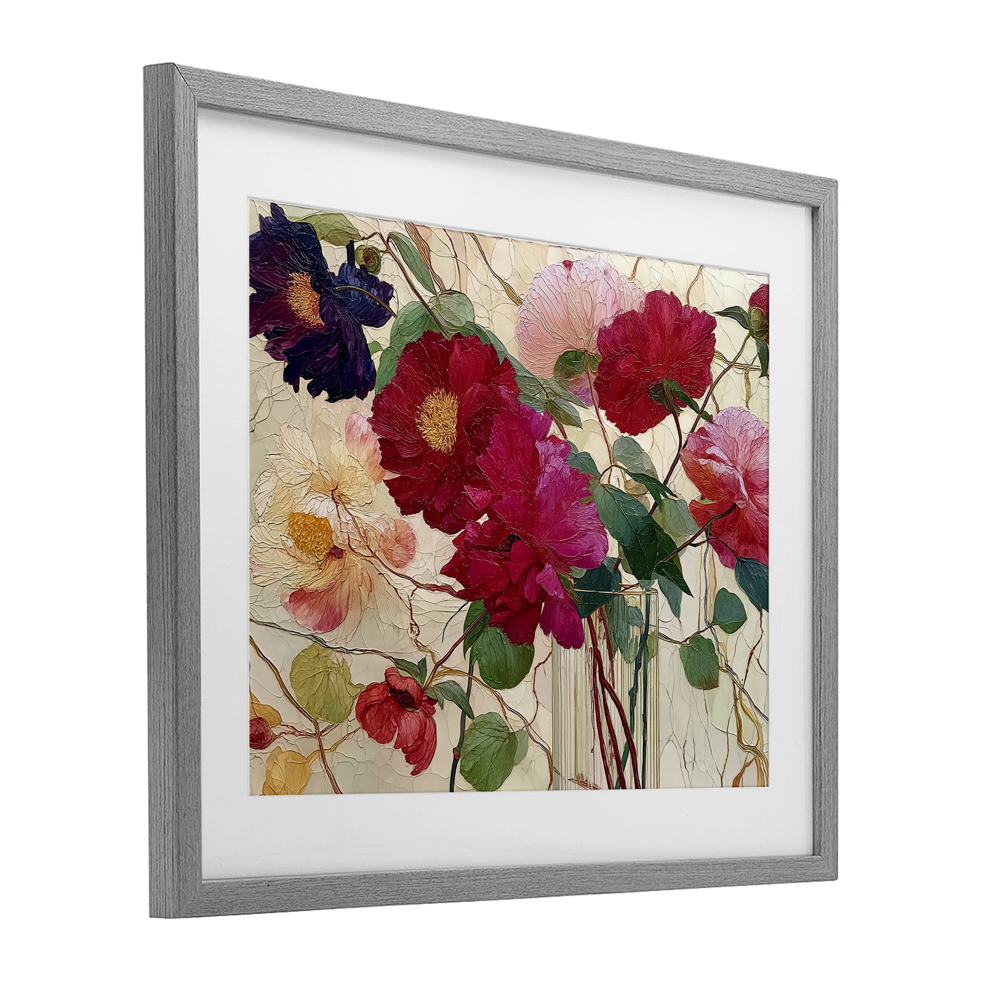 Haiku Flower Vase Gray Framed Print Under Glass, design by Annabelle Hall