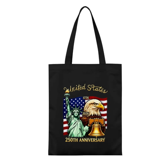 Tomalillin United States 250th Anniversary Casual Canvas Black Tote Bag Single Sided No Closure Handbag 13.3 x 15.3 in