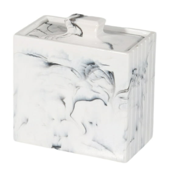 Marble-Pattern Resin Toothpick & Cotton Swab Holder with Lid for Hotel Restaurant Tabletop