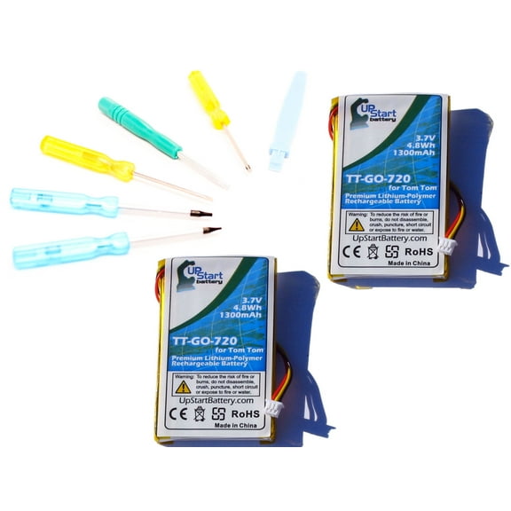 2x Pack - TomTom Go 930 Battery with Tools - Replacement for TomTom GPS Battery (1300mAh, 3.7V, Lithium -Ion)