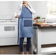 thumbnail image 2 of Mainstays Chef Kitchen Apron, 28" x 32" Cotton Apron with Pocket for Cooking, Baking, Gardening, Blue Floral Stripe, 2 of 7