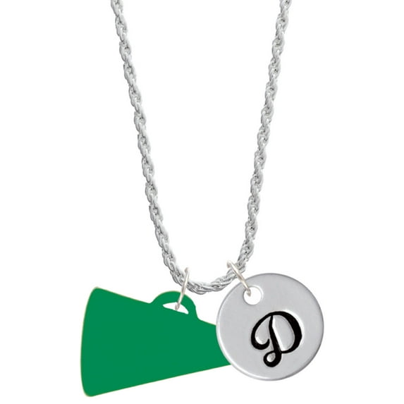 Delight Jewelry Acrylic 1.25" Green Megaphone Silvertone Script Initial Disc - D - Charm Necklace, 20"+3"
