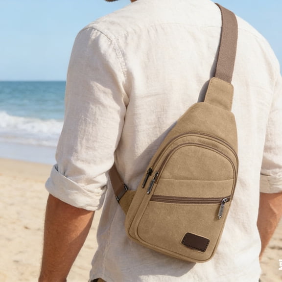 Deeceymbur Canvas Sling Crossbody Chest Bag for Men Women Large Capacity Travel Shoulder Hiking Backpack Outdoor Messenger with Multiple Pockets Daily Cycling Camping