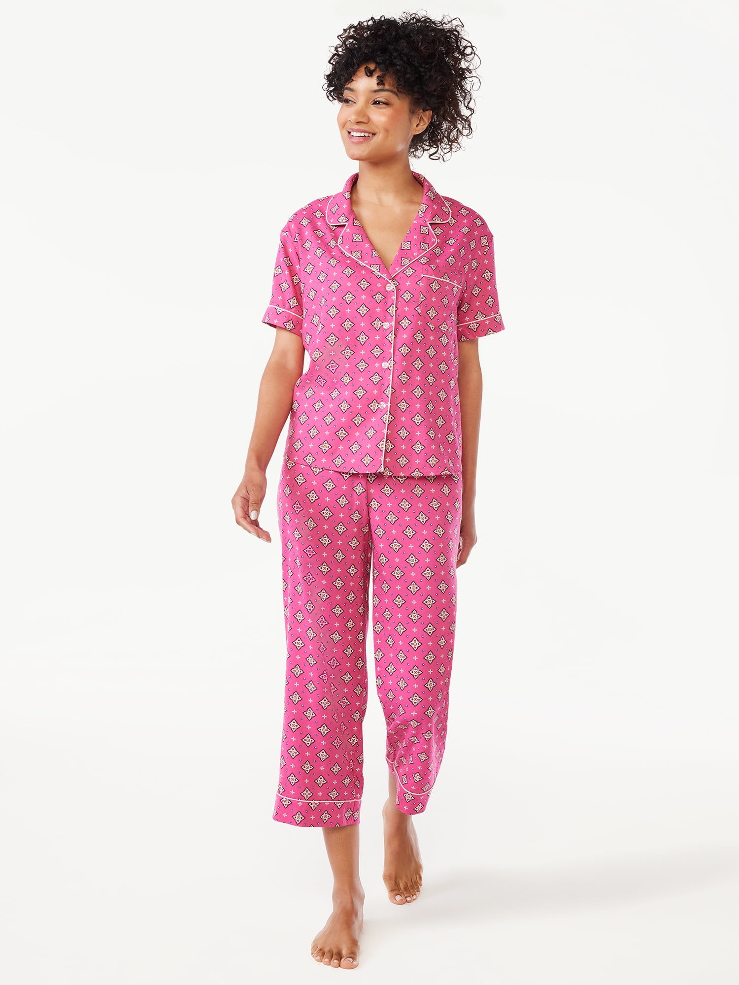 Joyspun Women's Woven Cropped Pajama Pants, Sizes S to 3X
