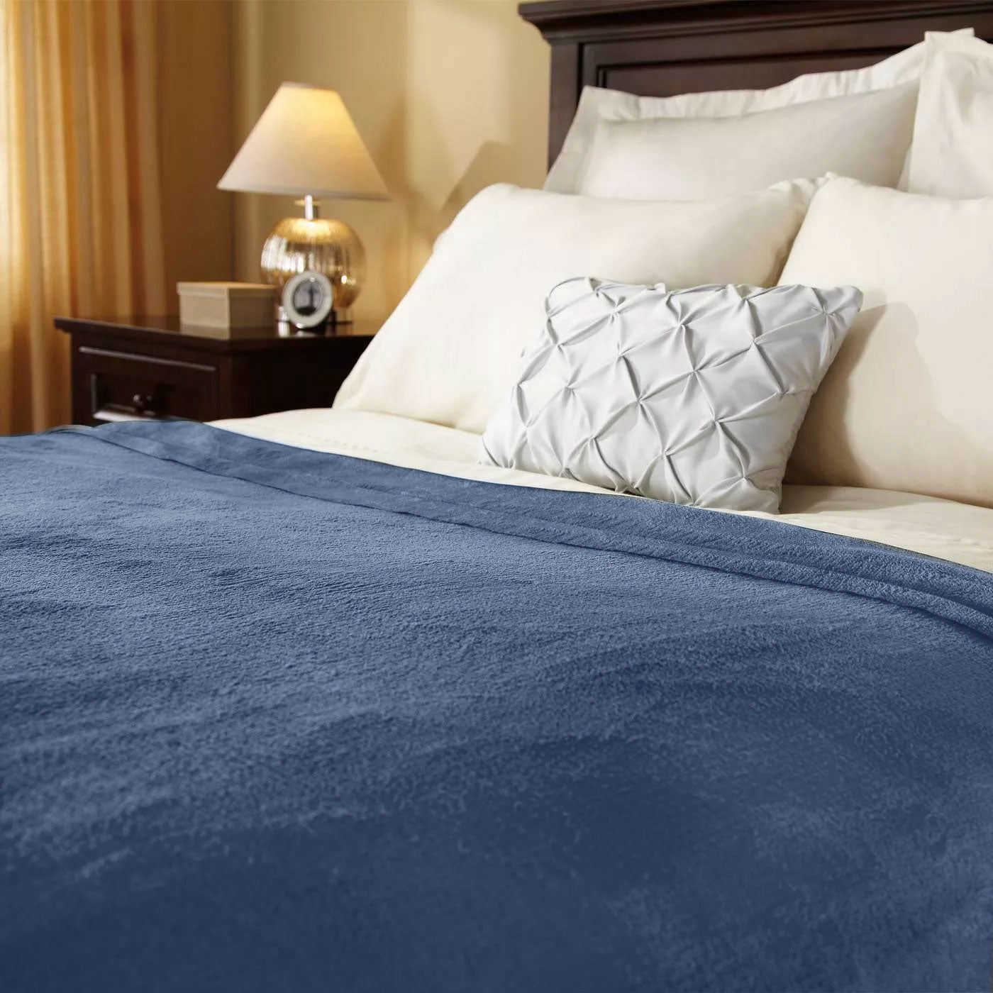 Sunbeam Velvet Plush Electric Heated Blanket King Size Dusty Blue