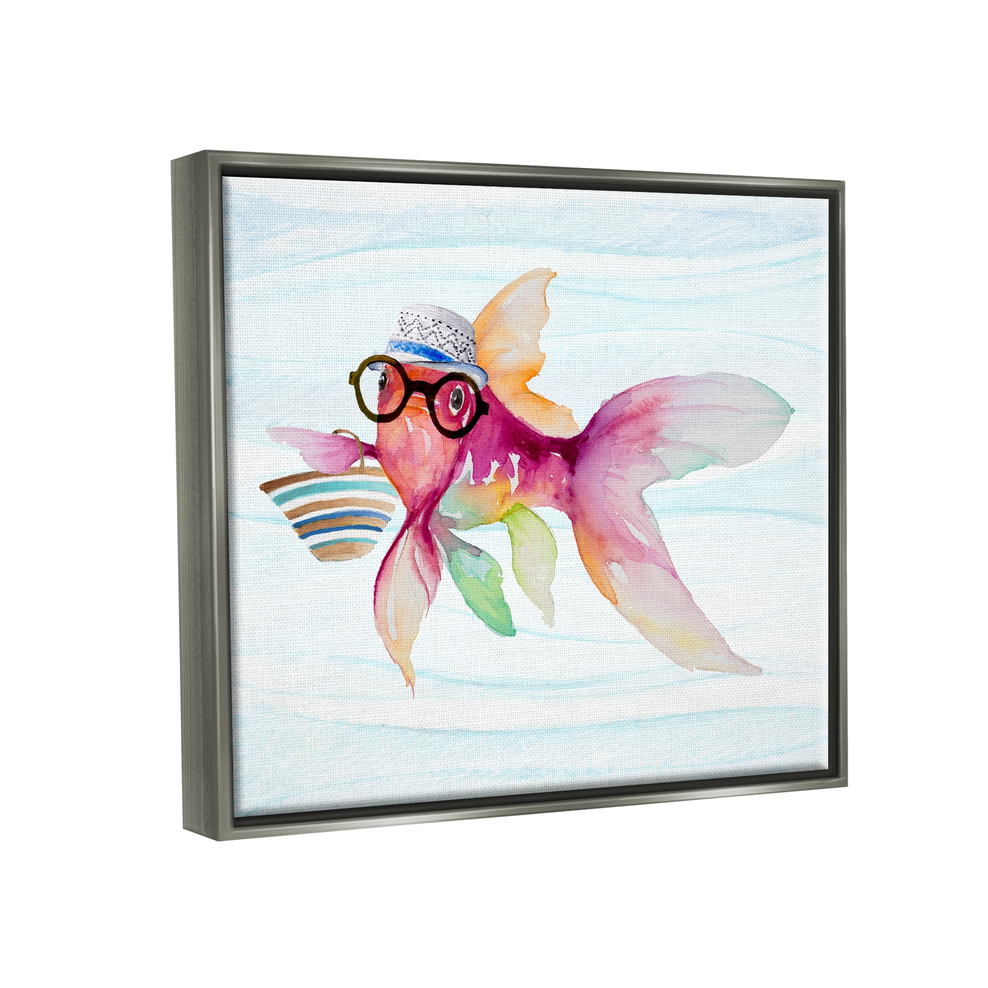 Stupell Hipster Fish Funny Sea Life Landscape Painting Gray Floater Framed Art Print Wall Art