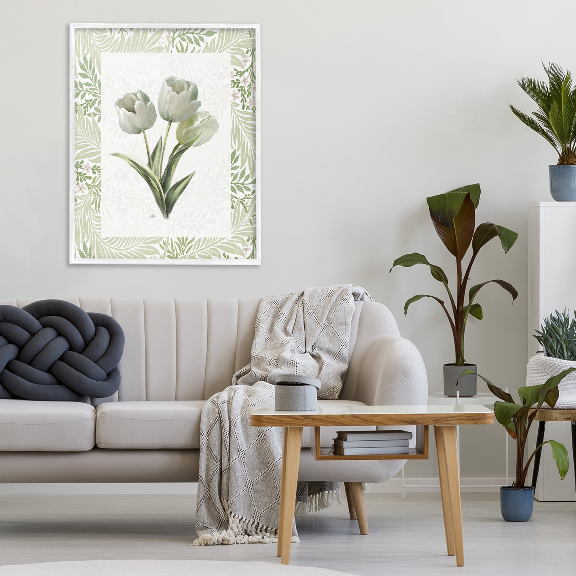 Stupell Industries Pale Green Tulip Trio White Framed Giclee Art, design by Nan