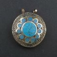 thumbnail image 4 of The Bead Chest Turquoise Blue Inlaid Afghan Silver Pendant Afghanistan White Metal Large Hole, 4 of 4