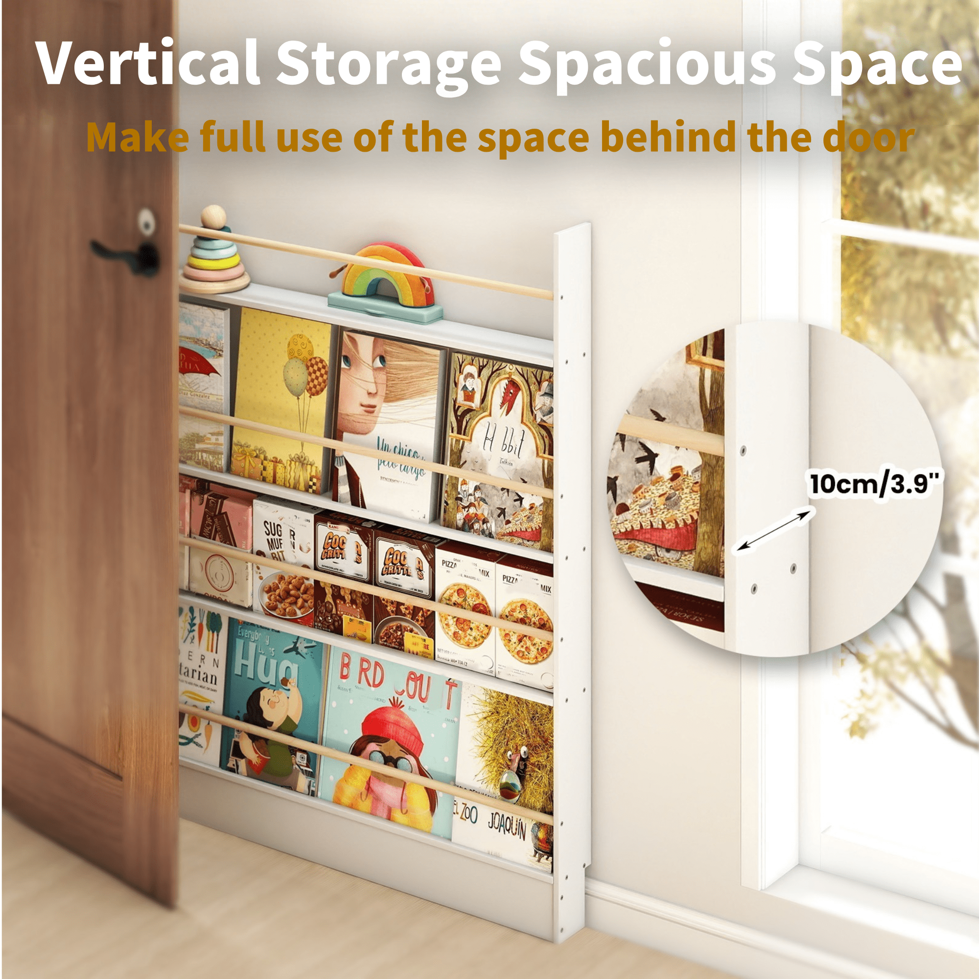 VGBYUJ Behind Doors Bookshelf, 47.4"H x 39.4"W Tier Wall Mount Boookcases, Behind the Door Storage Organizer for Narrow Space, Solid Wood, White