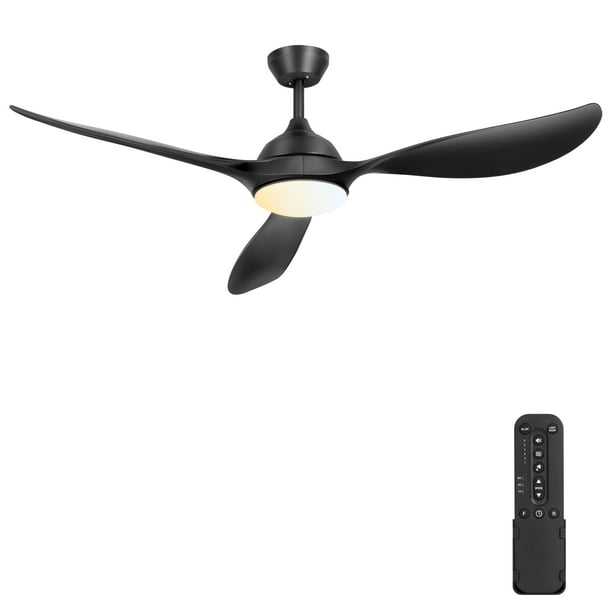 Ventilador de techo Phylluz 142 cm con luces, 3 aspas, negro, con control remoto