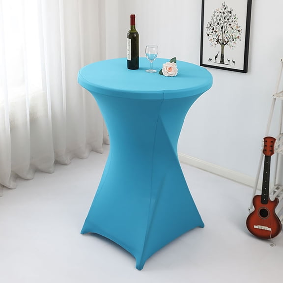 Table Cloth Polyester Antependium Cocktail Solid Color Polyester Circular Banquet Elastic Table Cover(60 × 110Cm)Lake Blue