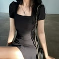 thumbnail image 5 of Vestido negro fruncido para mujer, cuello cuadrado, manga corta, ajustado, minivestido de verano a la moda coreana, con pliegues y volantes, vestido veraniego ajustado, 5 of 5