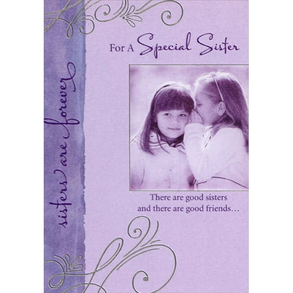 Designer Greetings Little Girl Whispering in Sister's Ear Birthday Card for Sister