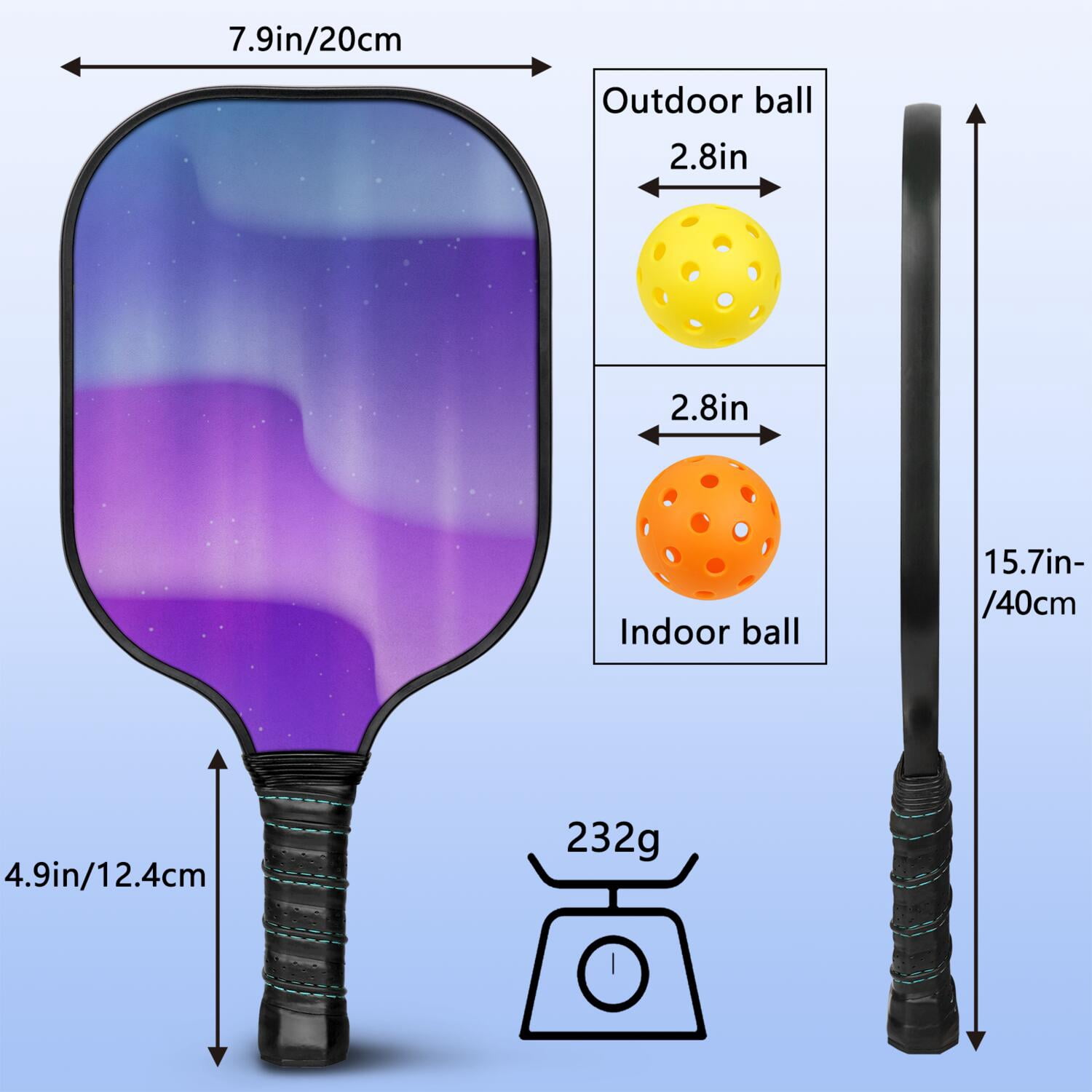 Pickleball Paddles Set Of 1, Fiberglass Surface, Fluid Smoke Aurora Art Style, 1 Paddle, 2 Balls & Bag