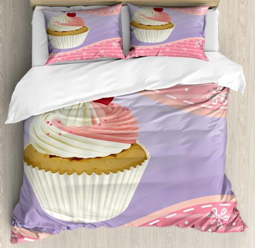 Cupcake King Size Duvet Cover Set Yummy Cake With Creamy Topping