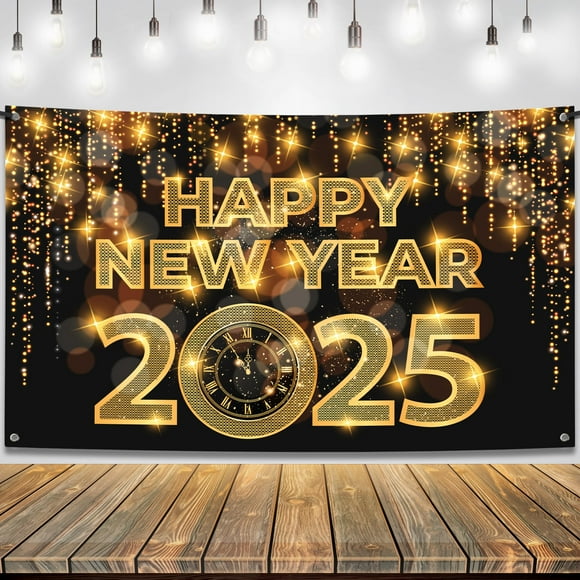 Telón de fondo KatChon Happy New Year 2025 72 x 44 pulgadas con pancarta