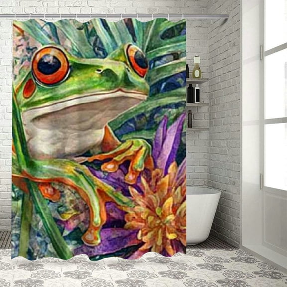 Autua Frog Plant Flower Chic Modern Bathroom Decor Shower Curtain with Hooks 36"x72
